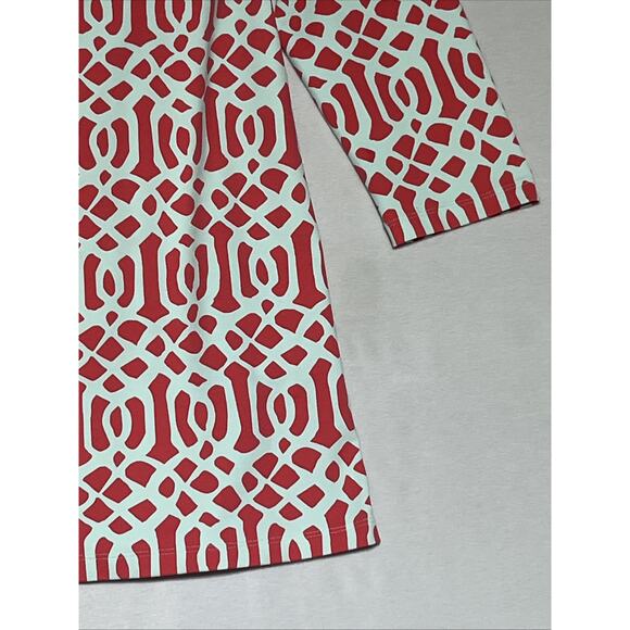 J McLaughlin Catalina Cloth Top Womens Medium 3/4 Sleeve Coral Aqua 1/4 Button - Picture 3 of 12